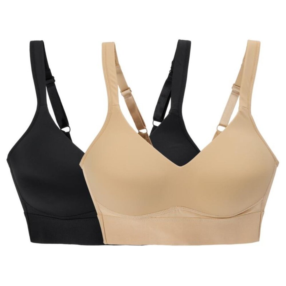 Rhonda Shear 2Pack Molded Cup Bra with Wrap Back Size XS Black Beige Comfy 547.9